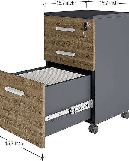 Lazio File Cabinet with Lock - Filing Cabinet for Home and Office - 3 Drawer Small Rolling File Cabinet -Wood Printer Stand with Storage for A4 Size/Legal Documents, File Folders (Cass Walnut/Black) - LeafyLoom