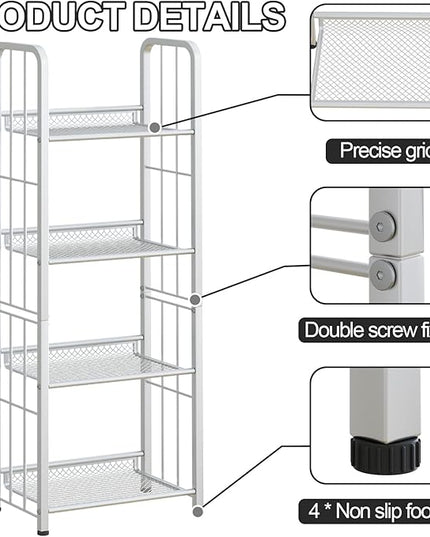 Bookshelf Storage Shelf Bookcase Freestanding Storage Stand Book Organizer for Living Room, Bedroom, Kitchen, Rust Resistance,Easy Assembly Multi-Functional Organizer (4 Tiers, White) - LeafyLoom