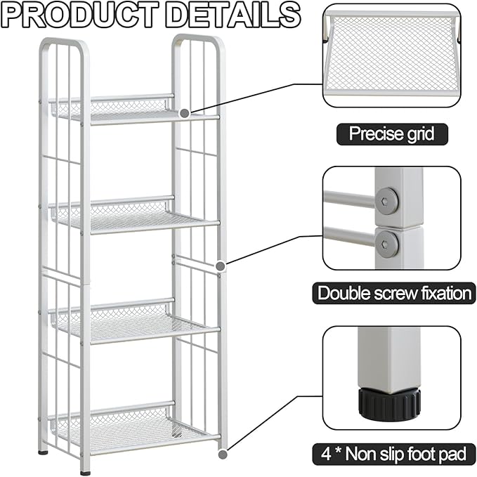 Bookshelf Storage Shelf Bookcase Freestanding Storage Stand Book Organizer for Living Room, Bedroom, Kitchen, Rust Resistance,Easy Assembly Multi-Functional Organizer (4 Tiers, White) - LeafyLoom