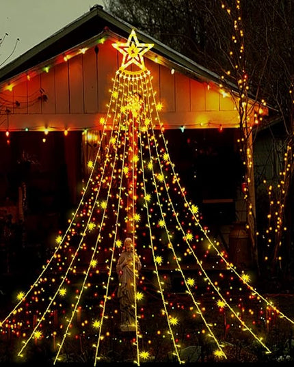 Christmas Lights Outdoor, Aokudoni 12.6ft 8-Lighting Modes Waterfall Lights for Christmas, Outdoor Christmas Decorations for Yard, Christmas Lights for Tree House Holiday Party, Warm White Aokudoni