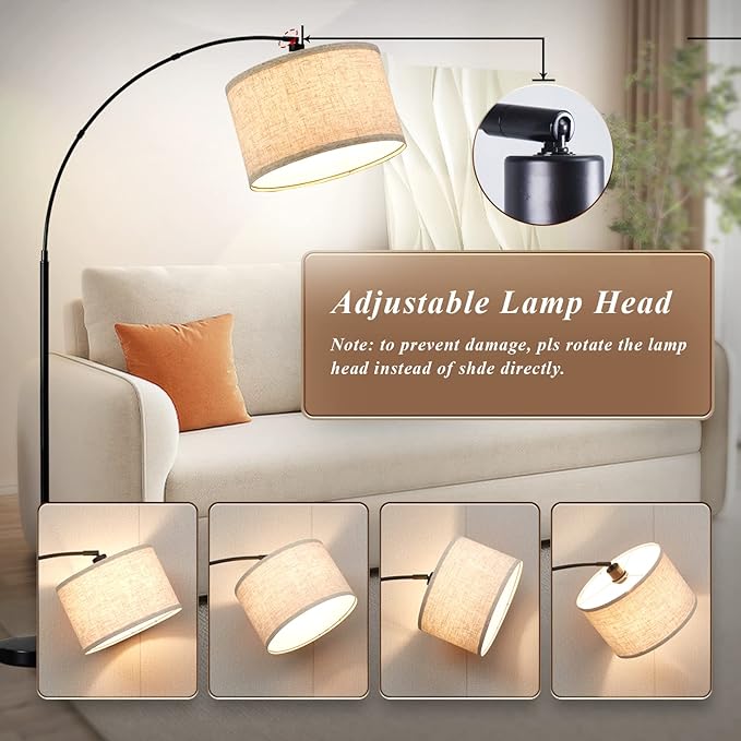 Luvkczc Arc Floor Lamps for Living Room, Tall Reading Lamps with Dimmable Switch, Modern Floor Lamp with Adjustable Hanging Shade for Bedroom, 8W LED Bulb Include - LeafyLoom