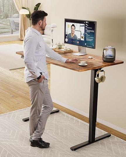 SMUG Standing Desk, Adjustable Height Electric Sit Stand Up Down Computer Table, 48x24 Inch Ergonomic Rising Desks for Work Office Home, Modern Gaming Desktop Workstation, Rust Brown - LeafyLoom