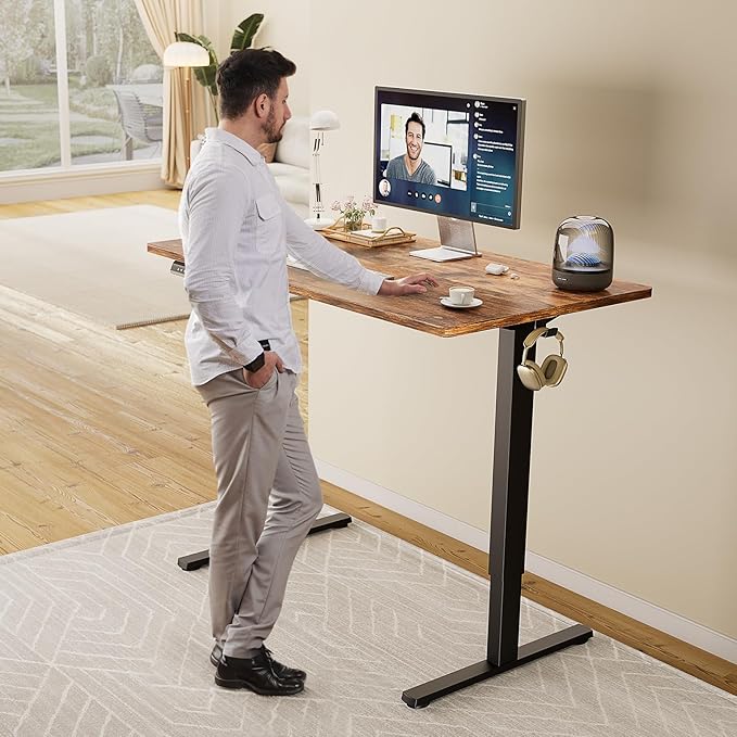SMUG Standing Desk, Adjustable Height Electric Sit Stand Up Down Computer Table, 48x24 Inch Ergonomic Rising Desks for Work Office Home, Modern Gaming Desktop Workstation, Rust Brown - LeafyLoom