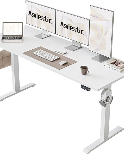 Electric Standing Desk, Large 60 x 24 Inches Height Adjustable Desk, Sit Stand up Desk for Work Office Home, Ergonomic Rising Computer Table with Memory Preset, White - LeafyLoom