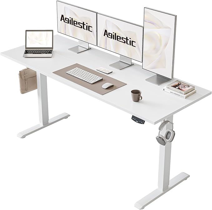 Electric Standing Desk, Large 60 x 24 Inches Height Adjustable Desk, Sit Stand up Desk for Work Office Home, Ergonomic Rising Computer Table with Memory Preset, White - LeafyLoom