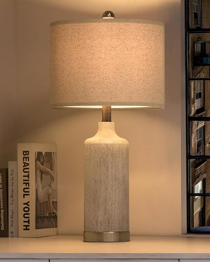OYEARS 24” Table Lamp Set of 2, Bedside Table Lamps for Living Room, Farmhouse Lamp for Bedroom, Vintage Table Lamp for Nightstand, Boho Lamp for Room Decor, End Tables, Rustic, Resin, Beige - LeafyLoom