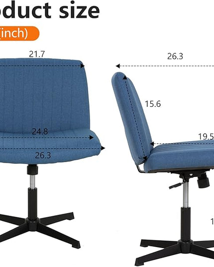 FDW Criss Cross Chair Armless Cross Legged Office Desk Chair Adjustable Swivel Ergonomic Gaming Chair No Wheels Backrest with Wide Seat Native Sponge Computer Task Vanity Chair for Home Office,Blue - LeafyLoom