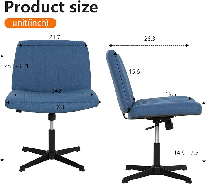 FDW Criss Cross Chair Armless Cross Legged Office Desk Chair Adjustable Swivel Ergonomic Gaming Chair No Wheels Backrest with Wide Seat Native Sponge Computer Task Vanity Chair for Home Office,Blue - LeafyLoom