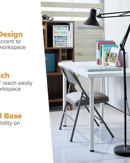 Bostitch Office VLF100F Swing Arm Metal Floor Lamp, 72" Tall with Multi-Joint Adjustment, Includes Replaceable LED Bulb (VLF), Black - LeafyLoom