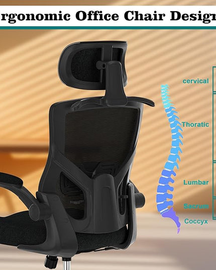 Ergonomic Office Chair, High Back Mesh Desk Chair with Thick Molded Foam Cushion, Coat Hanger, Adjustable Headrest, Lumbar Support, Tilt & Lock Function - Task Chair (All Black) - LeafyLoom
