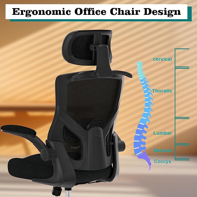 Ergonomic Office Chair, High Back Mesh Desk Chair with Thick Molded Foam Cushion, Coat Hanger, Adjustable Headrest, Lumbar Support, Tilt & Lock Function - Task Chair (All Black) - LeafyLoom