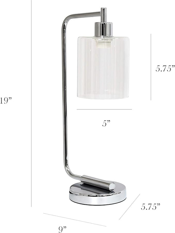 Simple Designs LD1036-CHR Bronson Antique Style Industrial Iron Lantern Desk Bedside Glass Shade Table Lamp, Chrome - LeafyLoom