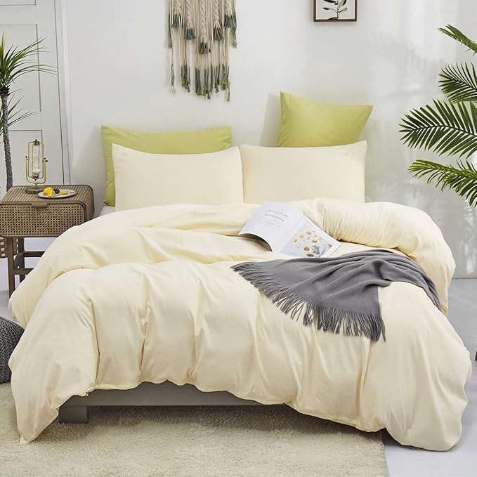 Light Yellow Comforter Set Queen Off White Bedding Set Beige Comforter Set Queen Men Breathable Ivory Bedding Set Women Soft Off White Queen Ivory Bedding Comforter Set Queen - LeafyLoom