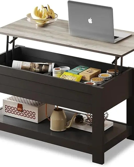 WLIVE Coffee Table, 39" Lift Top Coffee Table with Hidden Compartment and Storage Shelf for Living Room,Greige - LeafyLoom