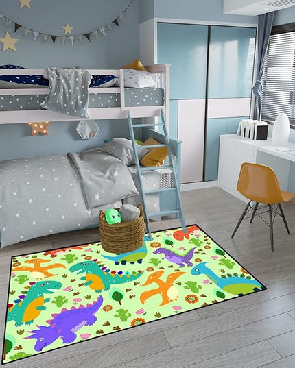 Dinosaur Carpet for Boys Room Dinosaur Play Rug Kids Rug Cartoon Dinosaur Carpet Dino Rug Dinosaur Area Rug for Bedroom Livingroom Playing Room,Green 4'×5' - LeafyLoom