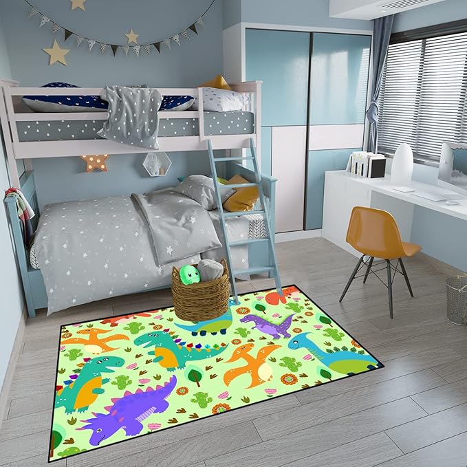 Dinosaur Carpet for Boys Room Dinosaur Play Rug Kids Rug Cartoon Dinosaur Carpet Dino Rug Dinosaur Area Rug for Bedroom Livingroom Playing Room,Green 4'5''×6' - LeafyLoom