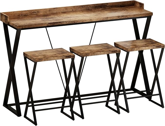 NicBex Kitchen Table Set Dining Room Set Modern Design Kitchen Dining Table, Pub Table with X-Shaped Table Legs, Long Dining Table Set with 3 Stools, Easy Assemble, Natural - LeafyLoom