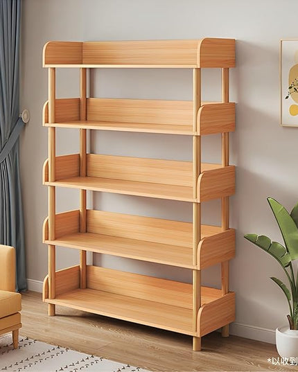 5-Tier Wooden Open Bookcase - Modern Display Bookshelf with Top Edge and Solid Wood Frame for Home and Office, Storage Cabinet, Oak - LeafyLoom