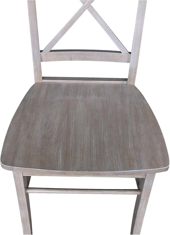 International Concepts Set of Two X-Back Solid Wood Seats Dining Chairs, Washed Gray Taupe - LeafyLoom