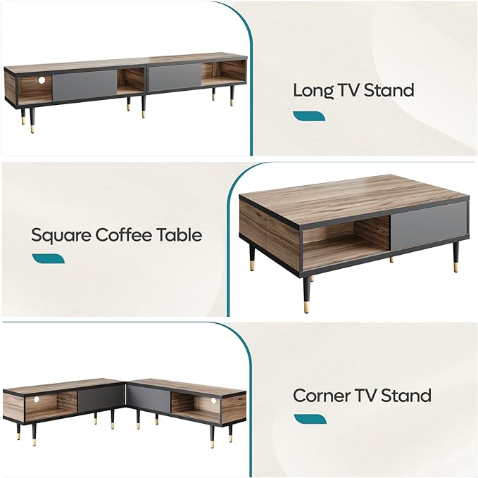 Bestier Mid Century Modern TV Stand for 85 inch tv, Entertainment Center with Storage and Sliding Doors, 2 in 1 Long TV Cabinet for Living Room, Pinewood - LeafyLoom