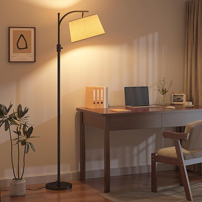 Floor Lamp for Living Room,Classic Standing Lamp with Textured Linen Shade,Tall Floor Lamp for Living Room,Bedroom,Office,Reading,9W LED Bulb Included - LeafyLoom