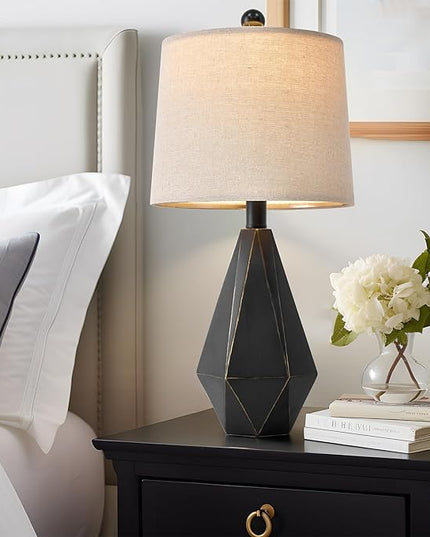 PoKat 20.25'' Table Lamps Set of 2, Bedside Lamp for nightstand, Small Farmhouse Lamps for Bedroom, Black Bedroom Lamps for Living Room, Nursery, Black - LeafyLoom