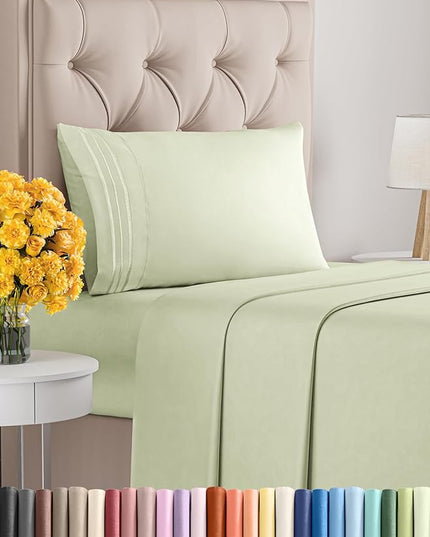 Twin XL Size 3 Piece Sheet Set - Comfy Breathable & Cooling Sheets - Hotel Luxury Bed Sheets for Women & Men - Deep Pockets, Easy-Fit, Soft & Wrinkle Free Sheets - Light Sage Green Oeko-Tex Bed Sheets - LeafyLoom