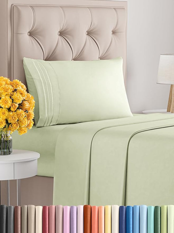 Twin XL Size 3 Piece Sheet Set - Comfy Breathable & Cooling Sheets - Hotel Luxury Bed Sheets for Women & Men - Deep Pockets, Easy-Fit, Soft & Wrinkle Free Sheets - Light Sage Green Oeko-Tex Bed Sheets - LeafyLoom