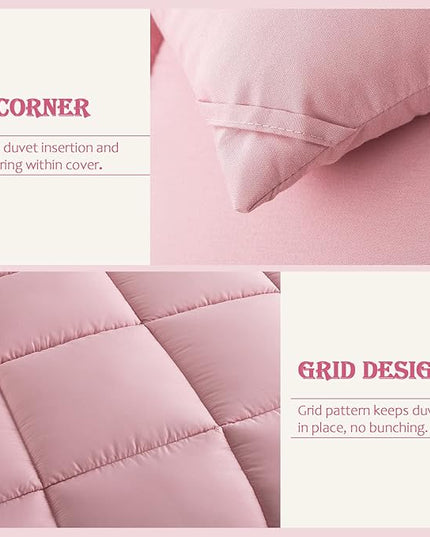 WhatsBedding Pink Comforter Set, Twin Lightweight Comforter Duvet Set for Summer,3 Pieces - LeafyLoom