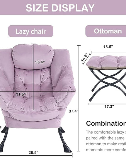 LITA Lazy Chair with Ottoman, Modern Accent Leisure Upholstered Sofa Chair, Contemporary Lounge Reading Chair with Armrests and a Side Pocket for Living Room, Bedroom & Small Space - LeafyLoom