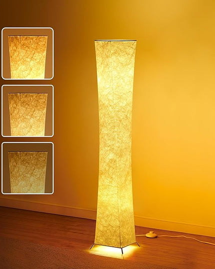 chiphy Floor Lamp, Dimmable 52" (S) Tall Standing Lamp, 3 Levels Adjustable Brightness 12Wx2 LED Bulbs, Column Floor Lamps, White Fabric Shade, Home Decor for Living Room, Bedroom, Kids Room - LeafyLoom