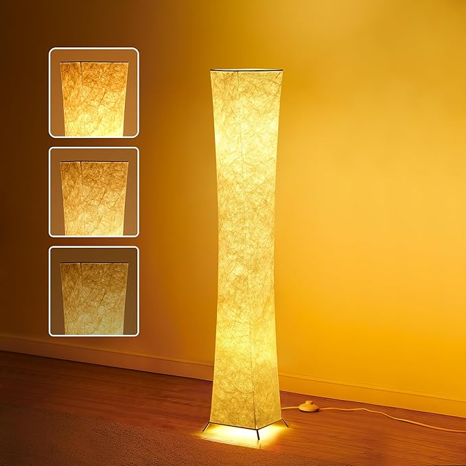 chiphy Floor Lamp, Dimmable 52" (S) Tall Standing Lamp, 3 Levels Adjustable Brightness 12Wx2 LED Bulbs, Column Floor Lamps, White Fabric Shade, Home Decor for Living Room, Bedroom, Kids Room - LeafyLoom