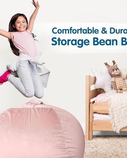 Lukeight Stuffed Animal Storage Bean Bag Chair Cover for Kids, Zipper Beanbag Chair Cover for Organizing Toddler & Kids' Rooms Plush Toys (Pink Velvet, XX-Large) - LeafyLoom