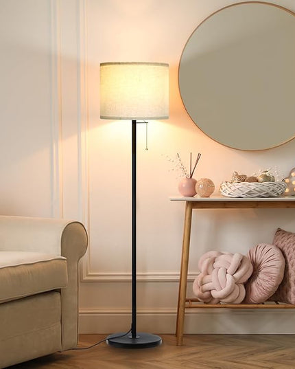 Modern Floor Lamp for Living Room Traditional Farmhouse Floor Lamps Mid-Century Pole Lamp with Linen Lamp Shade, Standing Tall Floor Lamps for Bedrooms and Office (Black-01) - LeafyLoom