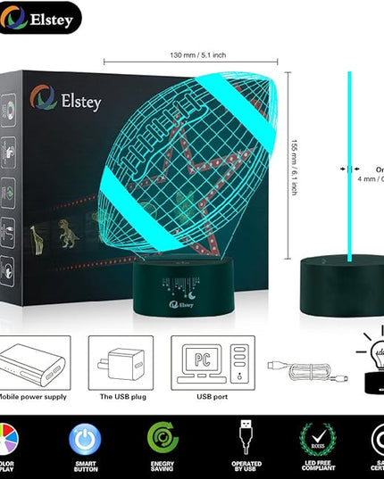 Elstey Football 3D Lamp Optical Illusion Night Light, 7 Color Changing Touch Switch Acrylic Flat & ABS Base & USB Cable Decoration Lamps for Christmas Gift - LeafyLoom