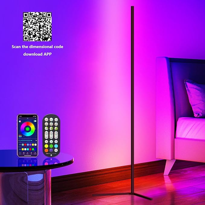 Bodun RGB Corner Floor Lamp 56 inches Smart LED Mood Lighting Bar Ambient Light Tower with Music Sync Floor Lamps for Living Room Remote Control Color Changing - LeafyLoom
