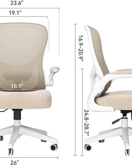 Hbada Office Chair Ergonomic Desk Chair, Office Desk Chairs with PU Silent Wheels, Breathable Mesh Computer Chair with Adjustable Lumbar Support, Flip-up Armrests, Tilt Function, Grey - LeafyLoom