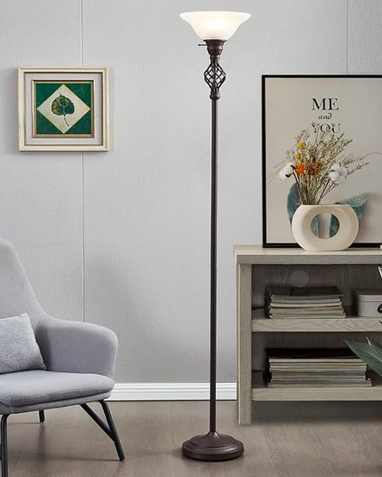 Victorian Floor Lamp with White Swirl Glass Shade, Standing Lamp for Living Room 72-Inch Tall Floor Lamp Pole Light for Living Room Bed Room,Bulb Included - LeafyLoom