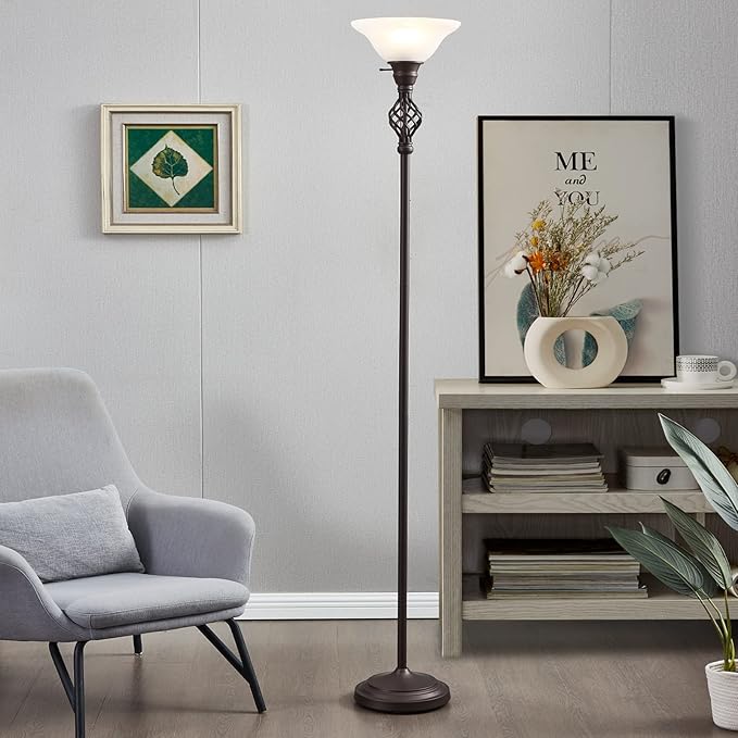 Victorian Floor Lamp with White Swirl Glass Shade, Standing Lamp for Living Room 72-Inch Tall Floor Lamp Pole Light for Living Room Bed Room,Bulb Included - LeafyLoom