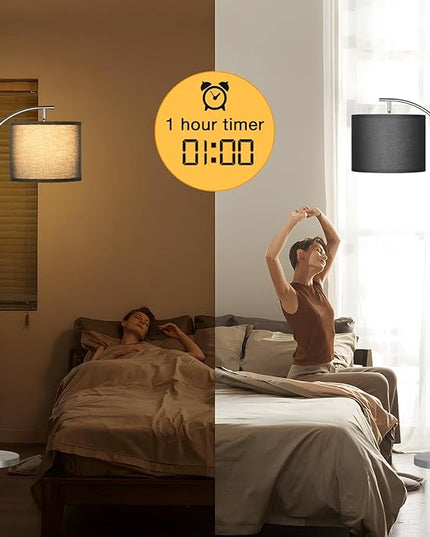 Ambimall Floor Lamp with Remote Control and Stepless Dimmable Bulb, Colors Temperature & Brightness Adjustable, Modern Floor Lamps for Living Room（Black Shade & Silver Pole） - LeafyLoom