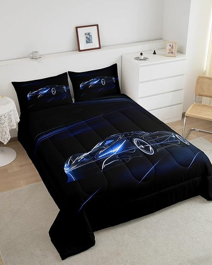 Feelyou Blue Race Car Bedding Set King Size for Kids Boys Extreme Sport Games Comforter Set Teens Toddler Fast and Furious Duvet Set Cool Modern Quilt Set 3Pcs - LeafyLoom