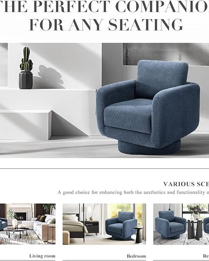 COLAMY Swivel Accent Chairs for Living Room, 32Inches Wide Upholstered Armchair with Plush Back Pillow, Modern Sofa Corner Barrel Chair for Nursery/Living Room/Bedroom-Blue - LeafyLoom