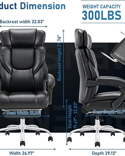 Executive Office Chair with Footrest, Ergonomic High Back Desk Chair, Computer Chair with Adjustable Headrest, Height, Tilt Lock, Extra Lumbar Support Pillow for Comfort, Large Home Office Chair-Black - LeafyLoom