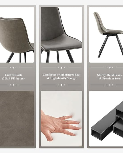 COLAMY PU Leather Dining Chairs Set of 4, High Back Modern Upholstered Dining Room Kitchen Side Chair with Metal Legs for Home/Living Room/Bedroom/Office, Grey - LeafyLoom