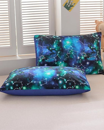 Holawakaka Tie Dye Constellation Print Ombre Comforter Set Twin Size Girls Boys Gradient Galaxy Bedding Set (Black Green,Twin) - LeafyLoom