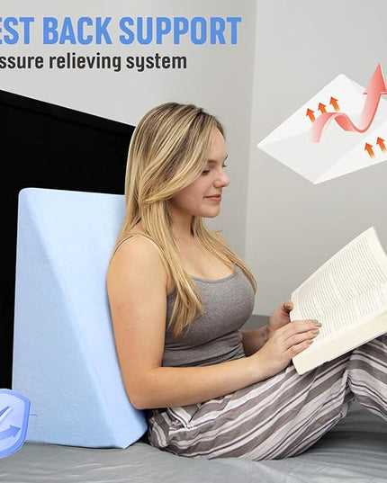 Knee Wedge Pillow Pure Memory Foam, 8" Triangle Knee Pillow for Back Sleeping or Post Surgery, Leg Pillow Bed Wedge for Knee Support Leg Elevation Sciatica Knee Hip Back Pain Relief - LeafyLoom