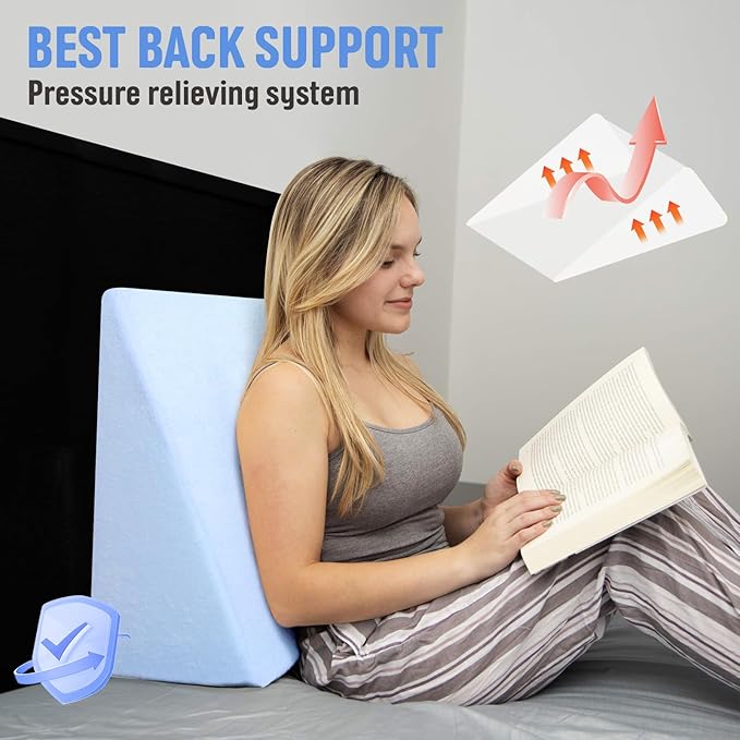 Knee Wedge Pillow Pure Memory Foam, 8" Triangle Knee Pillow for Back Sleeping or Post Surgery, Leg Pillow Bed Wedge for Knee Support Leg Elevation Sciatica Knee Hip Back Pain Relief - LeafyLoom