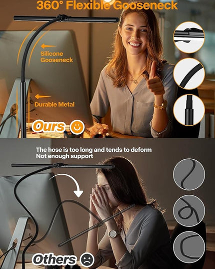 ACNCTOP LED Desk Lamp for Office Home - Eye-Caring Architect Task Lamp 25 Lighting Modes Adjustable Flexible Gooseneck Clamp Light for Workbench Drafting Reading Study (Black) - LeafyLoom