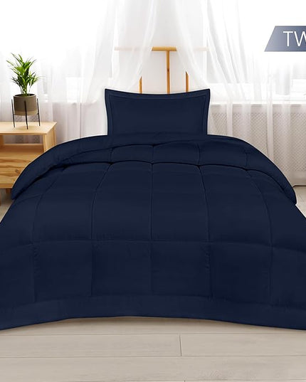 Utopia Bedding Twin Comforter Set Kids with 1 Pillow Sham, Bedding Comforter Sets, Down Alternative Navy Comforter, Soft and Comfortable, Machine Washable - LeafyLoom