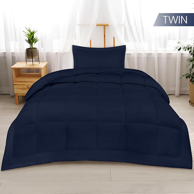 Utopia Bedding Twin Comforter Set Kids with 1 Pillow Sham, Bedding Comforter Sets, Down Alternative Navy Comforter, Soft and Comfortable, Machine Washable - LeafyLoom